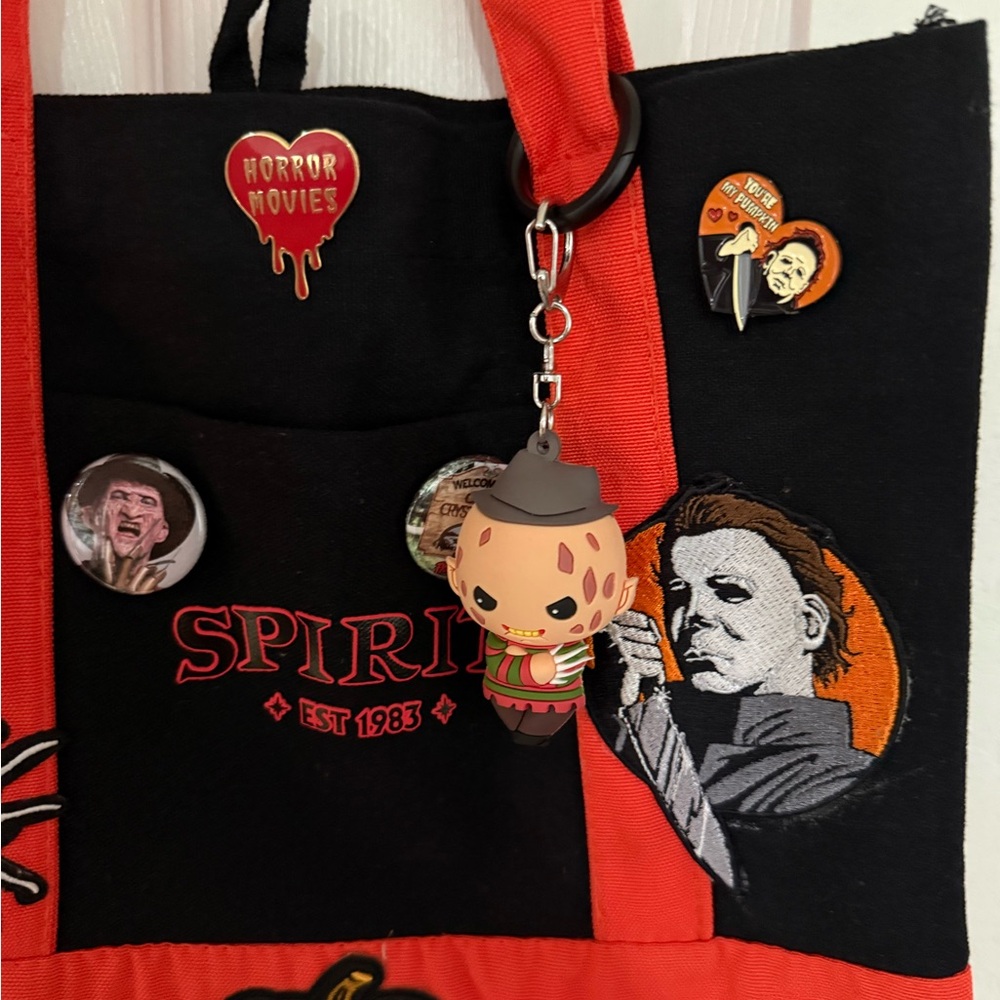 Spirit mini tote Black and Red Horror Tote with Freddy Keychain Charm